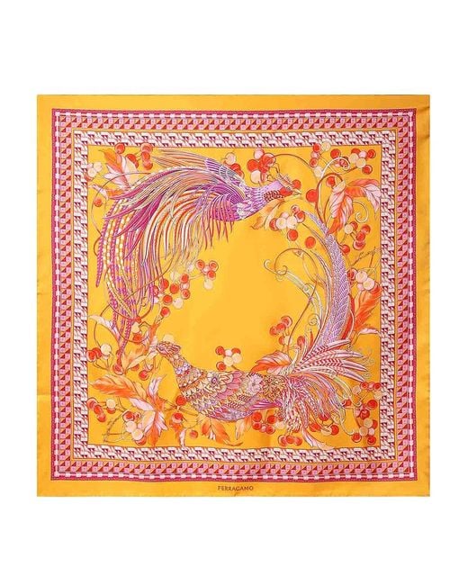 Ferragamo Orange Printed Silk Scarf