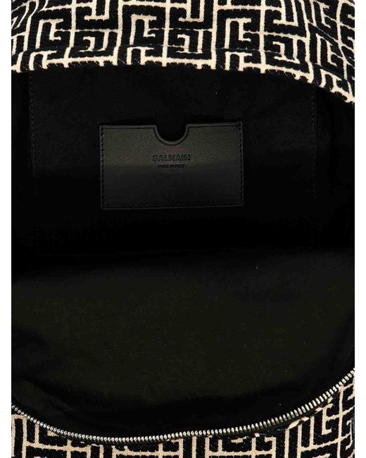 Balmain Black Backpack Monogram Pattern Zip Pocket for men