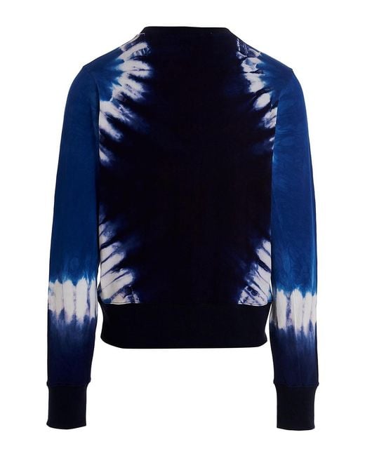 Wales Bonner Blue Logo Embroidery Tie Dye Sweatshirt for men