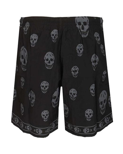 McQueen Black Swim Shorts With Skull Motif for men