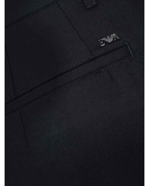 Emporio Armani Black Stretch Virgin Wool Twill Trousers for men