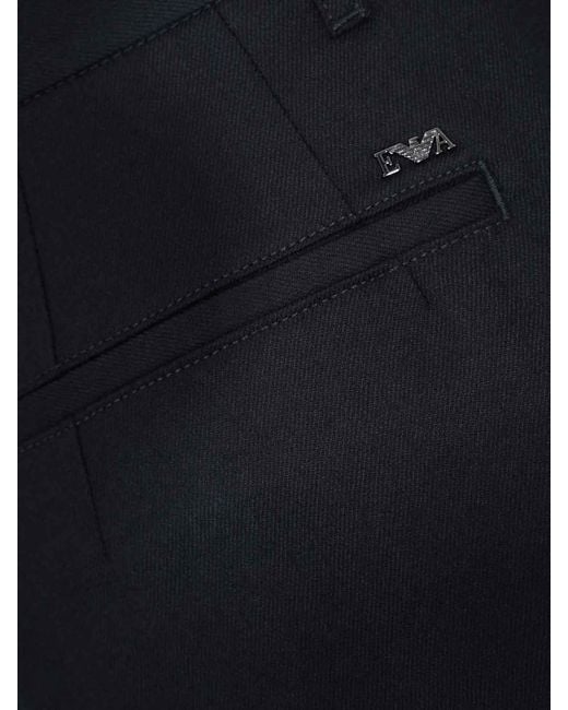 Emporio Armani Black Stretch Virgin Wool Twill Trousers for men