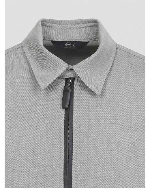 Brioni Gray Zip-Up Blouson Jacket for men