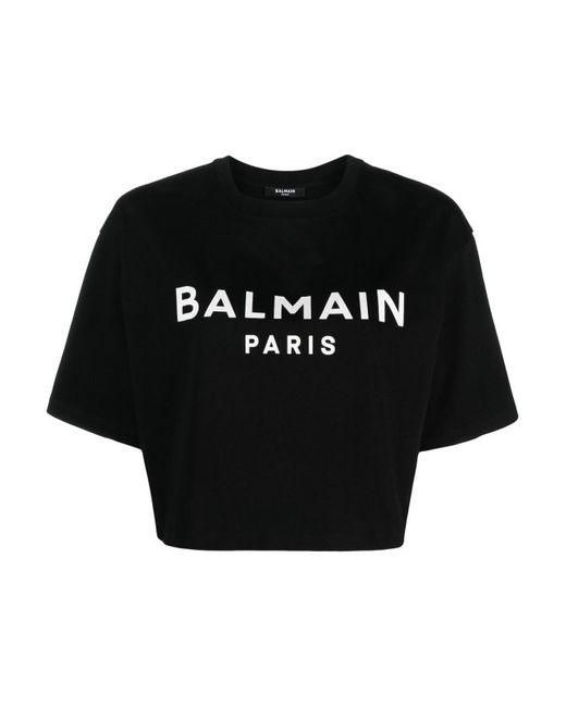 Balmain Black Logo Cropped Cotton T-Shirt