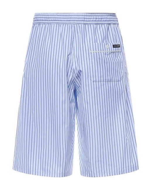 Dolce & Gabbana Blue Striped Poplin Bermuda Shorts for men