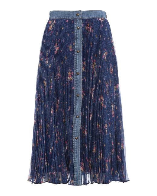 Philosophy Di Lorenzo Serafini Blue Denim Trim Pleated Skirt