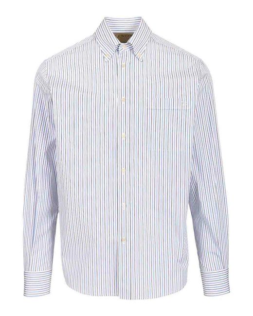 Valentino Garavani White Striped Cotton Button-Down Shirt for men