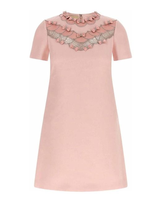 Valentino Garavani Pink Embroidered Mini Dress
