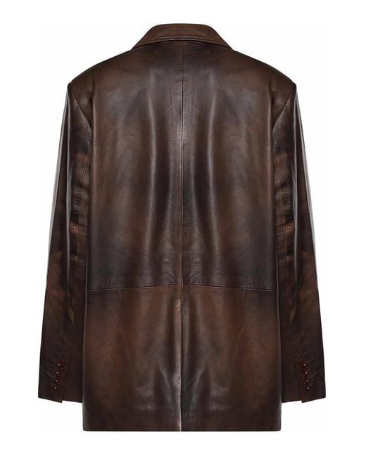 ROTATE BIRGER CHRISTENSEN Brown Leather Blazer