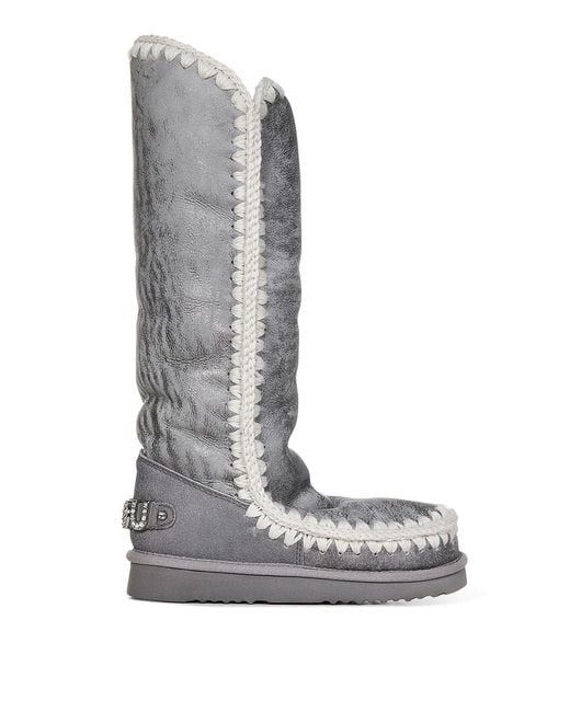 Mou Gray Leather Slip-On Boots