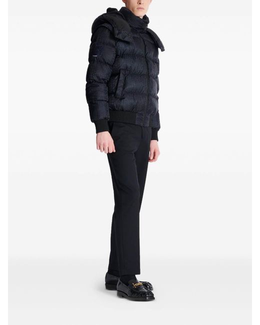 Balmain Blue Cropped Monogram Jacquard Padded Jacket for men