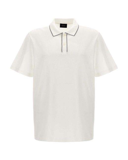 Brioni White Logo Embroidery Polo Shirt for men