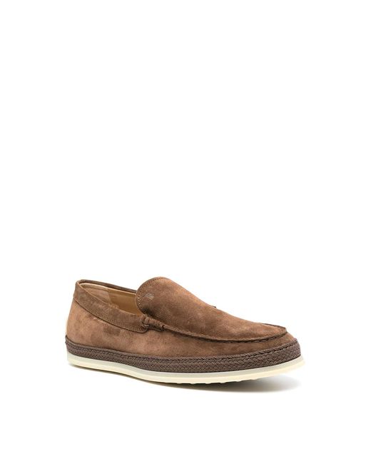 Tod's Brown Leather Espadrilles With Embroidered Logo for men