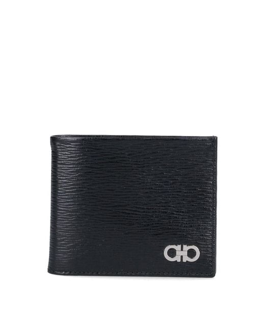 Ferragamo Black Crinkle Leather Bifold Wallet for men