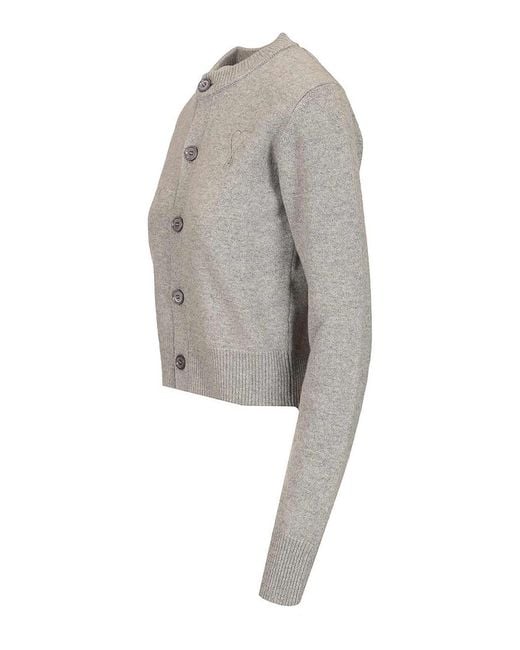 AMI Gray Ami Crew Neck Cardigan