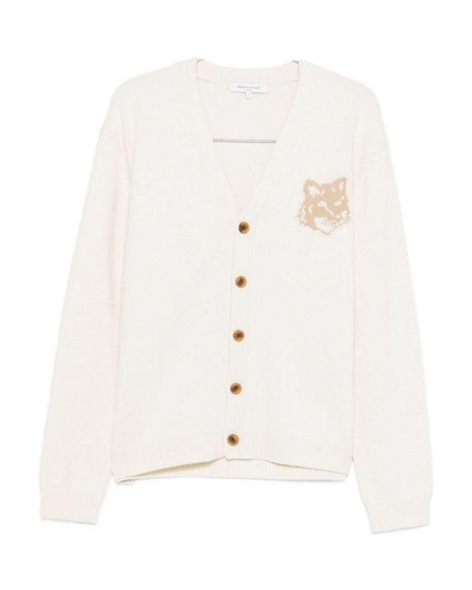 Maison Kitsuné Natural Wool V-Necked Cardigan for men