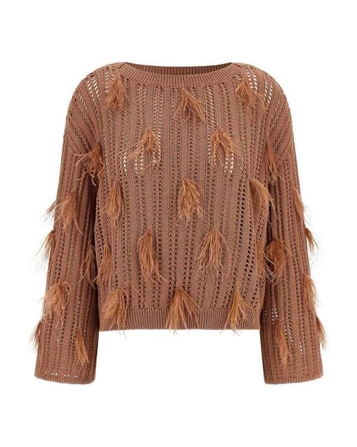 Twinset Brown Ostrich Feather Sweater