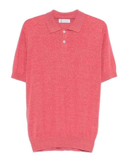 Brunello Cucinelli Pink Short Sleeve Polo for men
