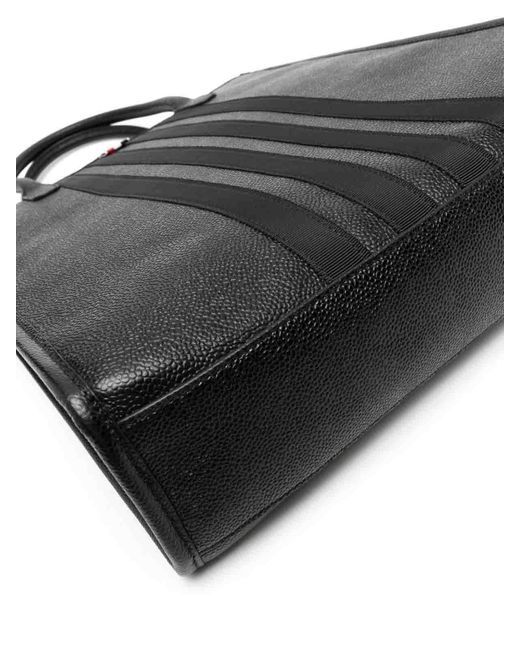 Thom Browne Black 4-bar Leather Tote Bag for men