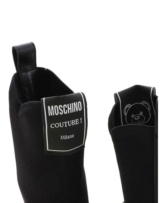 Moschino Black Logo Label Pointed Ankle Boots