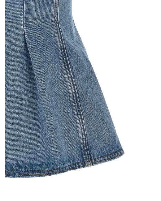 ROTATE BIRGER CHRISTENSEN Blue Flared Denim Top