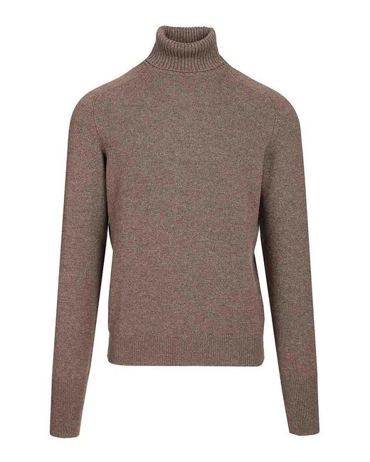 Fedeli Brown High Neck Sweater for men