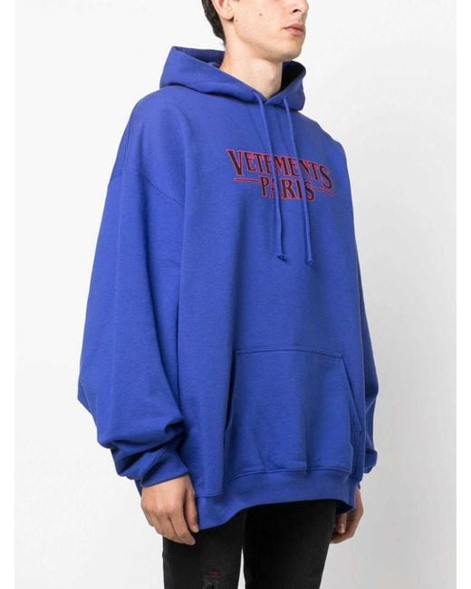 Vetements Blue Logo-Print Cotton Hoodie for men