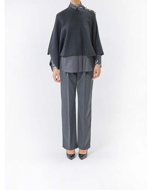 Karl Lagerfeld Blue Rib Knit Poncho
