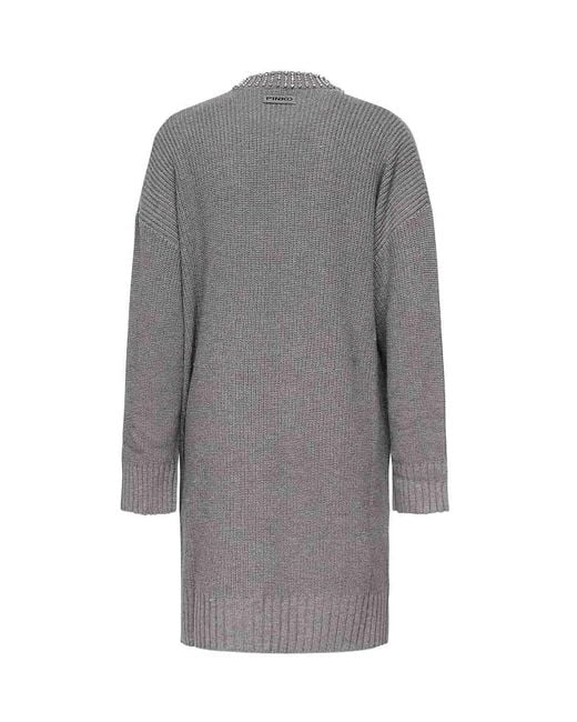 Pinko Gray Ask Wool Blend Knit Dress