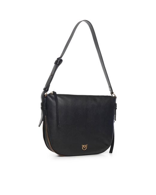 Pinko Black Leather Hobo Shoulder Bag
