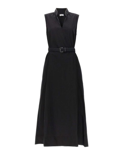 Brunello Cucinelli Black Long Belted Dress