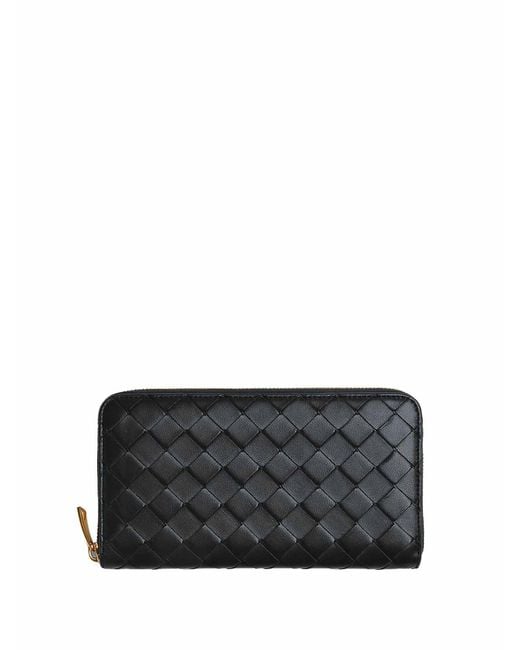 Bottega Veneta Black Woven Wallet With Zip