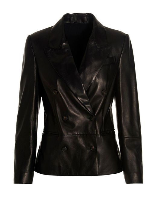 Brunello Cucinelli Black Double-breasted Leather Blazer Jacket