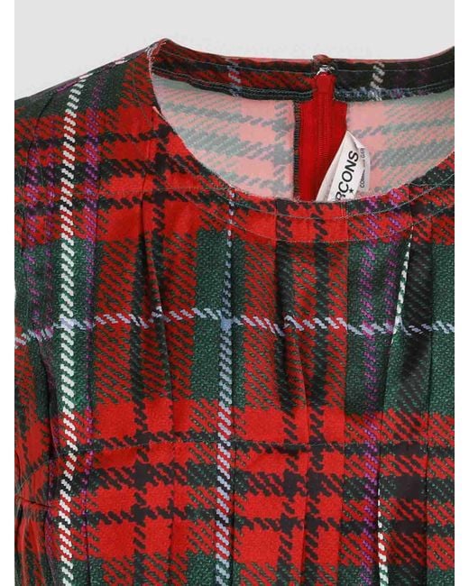 Comme des Garçons Red Tartan Pleated Sleeveless Top