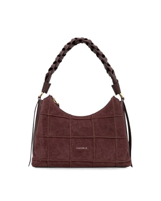 Coccinelle Purple Handbag Check Suede Embr/Grale Berry/Berry