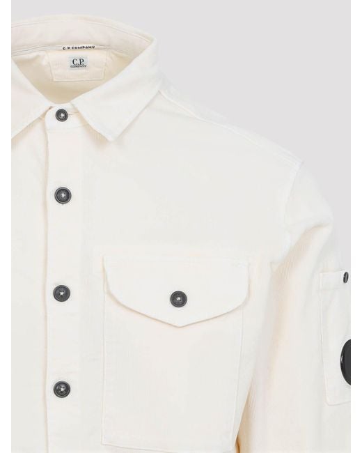 C P Company White Cp Company Ls Corduroy Shirt for men