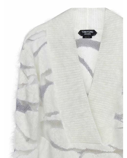 Tom Ford White Animal Print Crewneck
