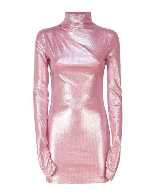 ANDAMANE Pink High Neck Dress With Neckline