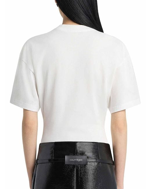 Courreges White Cotton T-Shirt With Print