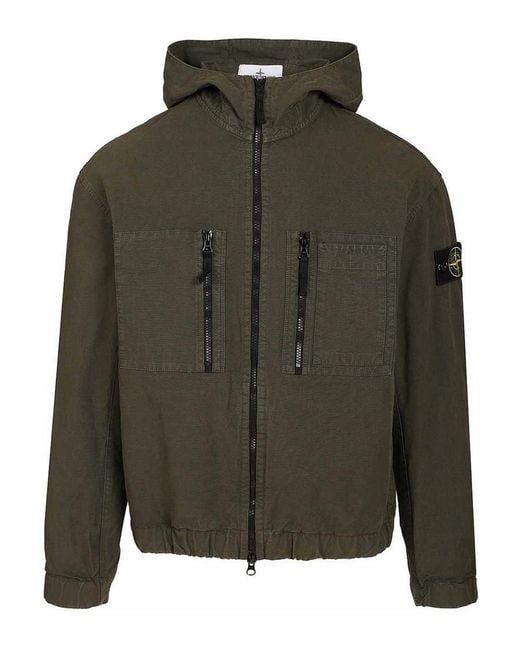 Stone Island Green Organic Cotton Ripstop Hooded Overshirt for men