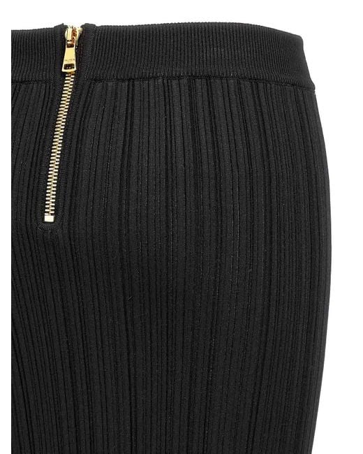 Balmain Black Pleated Midi Skirt
