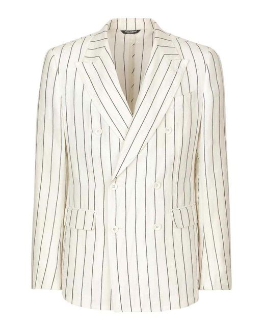 Dolce & Gabbana White Double-breasted Pinstripe Blazer for men