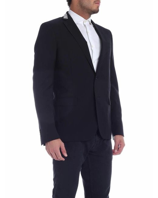 Moschino Blue Jacket With Logo On The Lapels for men