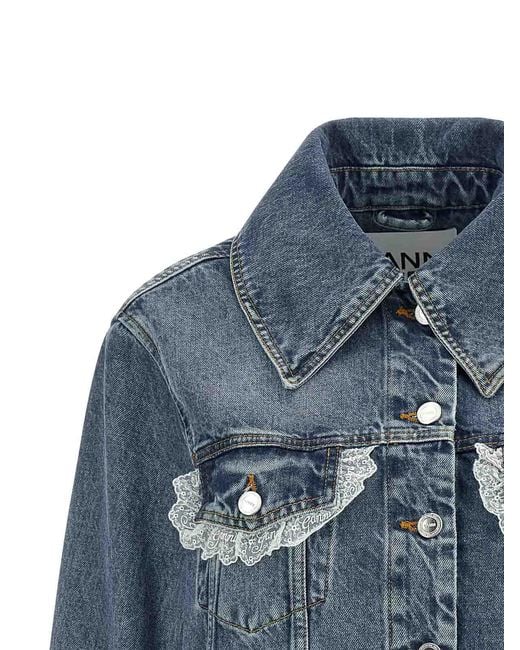 Ganni Blue Denim And Lace Jacket