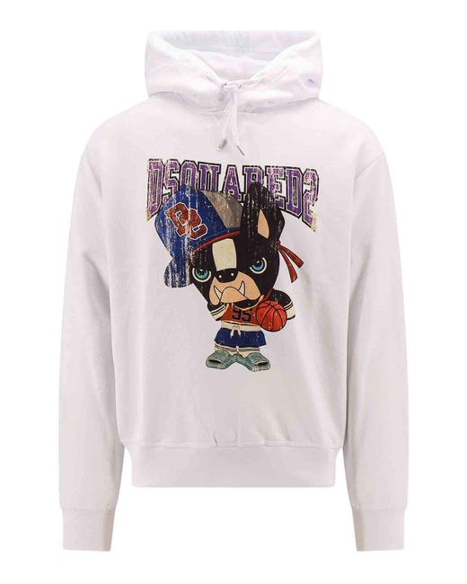 DSquared² White Graphic Print Hooded Sweatshirt for men