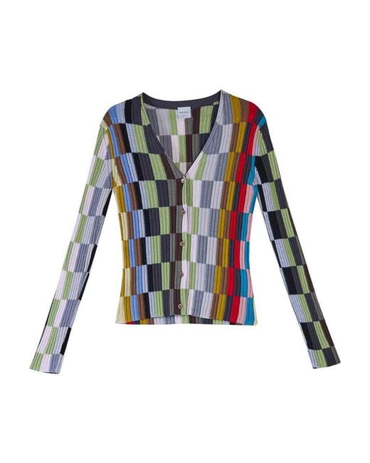 Paul Smith Blue Cardigan Righe Mix
