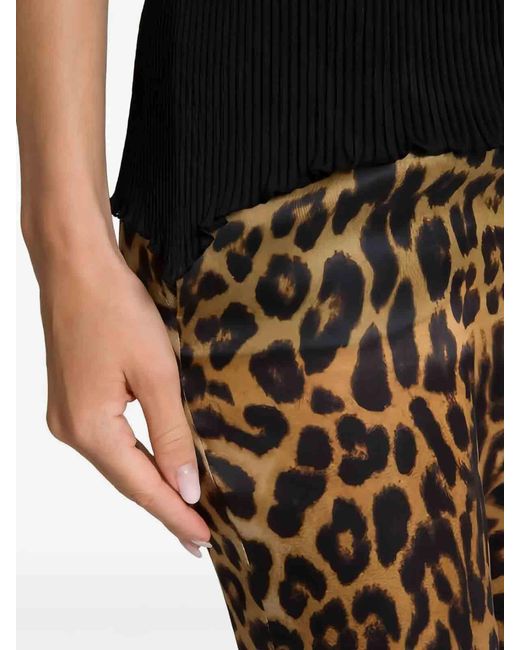 Alberta Ferretti Brown Straight Silk Organza Leopard-Print Trousers