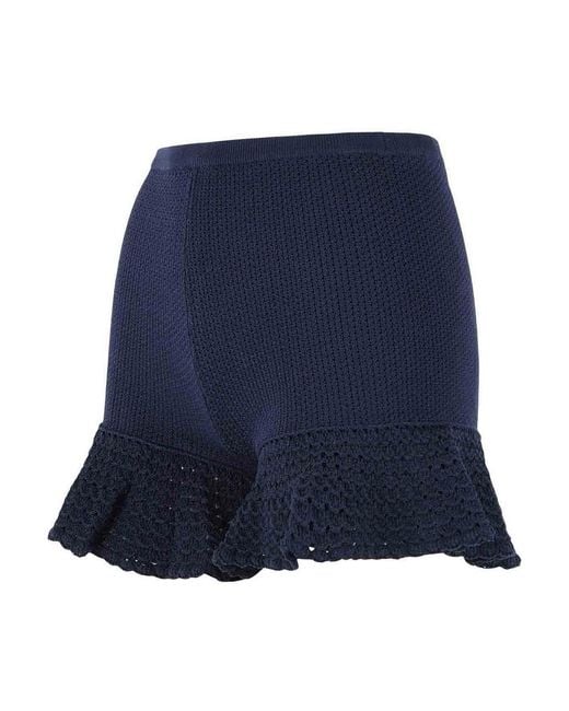 Self-Portrait Blue Viscose Blend Shorts