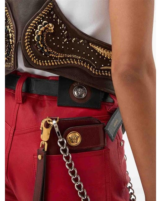 Versace Red Leather Pant