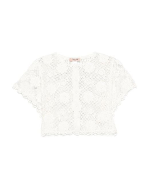 Twinset White Crochet-Effect Top